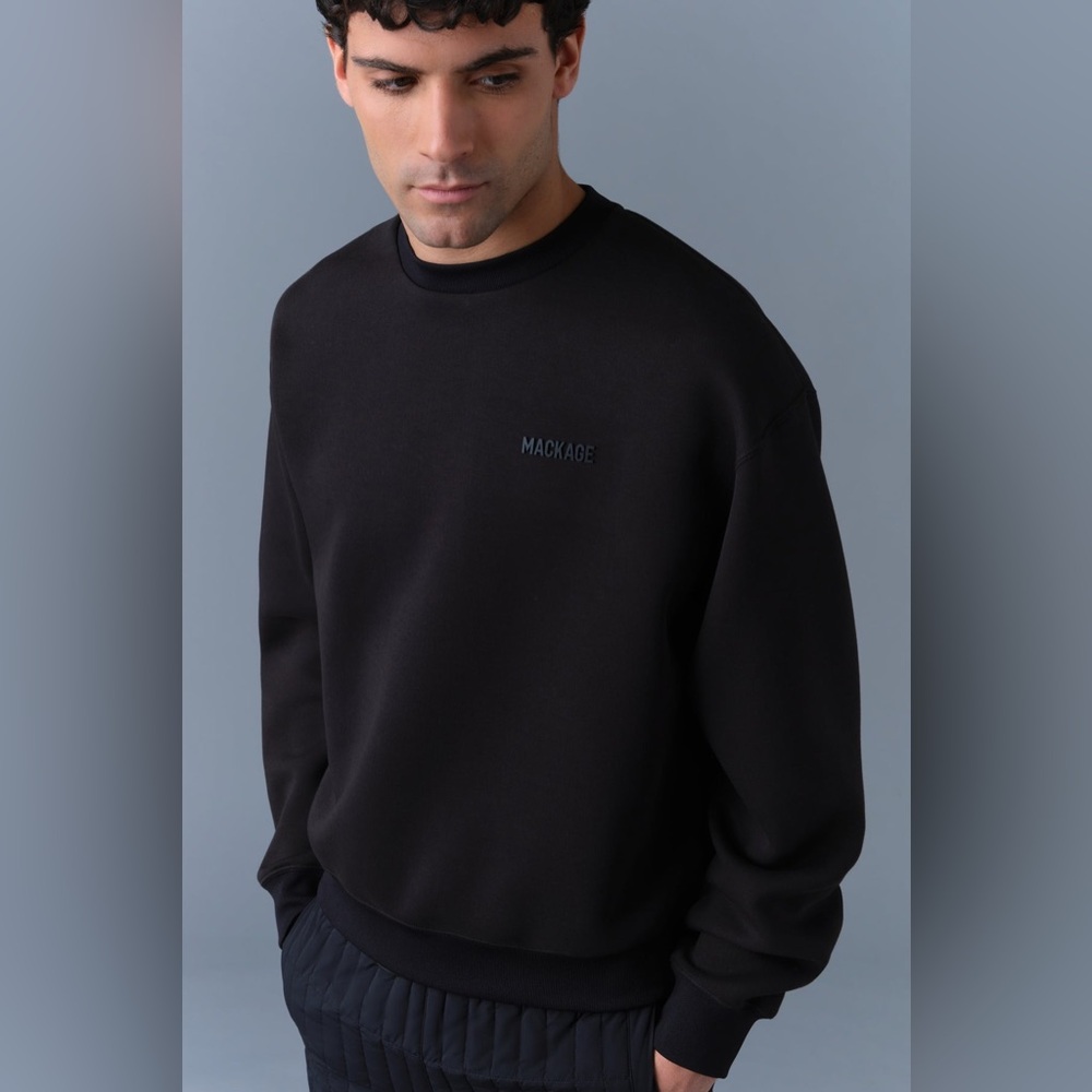 Mackage Men's Classic JULIAN Double-Face Jersey Pullover Sweatshirt - Green- L